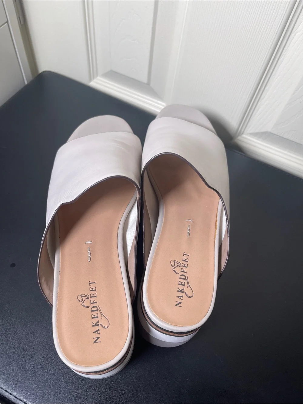 Naked Feet White and Gray Platform Slide Sandals